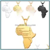 Pendant Necklaces Pendants Jewelry Hip Hop Africa Map Necklace Men Sier Rose Gold Black Lettering African Charm Link Chain For Women Drop