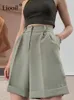 Weißer Anzug Shorts Frauen gerades Bein mittlere Taille mit Reißverschluss Knopftaschen Damen Sommerkleidung beiläufige lose kurze Hosen 220419