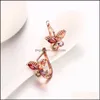 Clip-on schroef terug oorbellen sieraden 18k ros￩ goud vergulde charm vlinderclip met zirkoon mode feestcadeau voor vrouwen drop levering 2021