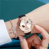 Polshorloges kleine verse ijzeren toren diamant bezaaid ontwerp mode dames horloges luxe kwarts horloge dames lederen vrouw klokwristwatches