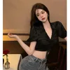 Bluzki damskie Koszule Deeptown Białe przycięte kobiety seksowne y2k czarny gorset top żeńska streetwear elegancka koszulka z krótkim rękawem Koreańska fas