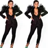 Plus Size Black Women Pants Suits Ladies Ruffles Prom Evening Guest Formal Wear Custom Made 2 Pieces