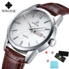 Wwoor Leather Men's Watch Top Brand Luxury Date Watchproof Watches Mens 2020 Casual Quartz Wrist Watch for Men Relogio Masculino T200909