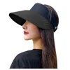 Chapeaux à bord large vide Top Summer Sun Sun Porable Polable Magic Tape Roll-up Bage Hat Women Visor Fashion Paille Visors Gorrawide