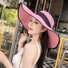 Visir Sun Hatts for Women UV Protection Stor Wide Brim Hat Foldble Floppy Straw Beach Cap With Strap Big Visors kvinna Summer Shade Hat Girl Sunhat Sunhats