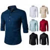 Men's Dress Shirts Spring Casual Fashion European Size Solid Color Men's Long-sleeved Linen Stand-up Collar Shirt For MenMen's