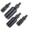 Empty Shiny Black Glass Bottle Round Shoulder Black Collar Rubber Pipette Vials Portable Refillable Cosmetic Packaging Container 5ml 10ml 15ml 20ml 30ml 50ml 100ml