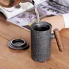 Drinkware japansk stil vintage keramisk kaffemugg tumbler rost glase te läcka mugg med trä handtag vatten kopp hemmakontor drinkware