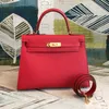 28 cm de luxo bolsa de ombro feminino bolsa de marca epsom couro costura artesanal colorido cor de bordô Preço de atacado entrega rápida