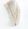 Pendant Necklaces Multilayer Cute Pink Natural Stone Oval Women Exquisite Beads Geometric NecklacePendant Sidn22