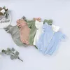 2020 New Fashion Infant Toddler Baby Girl Kid Ruffle Feifei Linen Jumpers Solid Short Sleeve Bodysuit Summer Clothes Sets 0-24M G220521