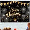 POスタジオのブラックゴールドグリッターパーティーの装飾カスタム背景お誕生日おめでとう装飾用品名前DIY背景220618
