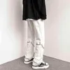 Pantaloni casual con catena di cotone Uomo Moda Nero Bianco Cargo Streetwear Allentato HipHop Dritto SXL J220629
