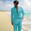 Мужские костюмы Blazers Summer Men Suit 2 штука бежевого льня