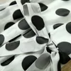 Vestido de pescoço redondo de manga curta de verão Branco / preto Retro Polka Dot com cinto de vestidos casuais elegantes 22A193060