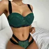 Green French Print Classic Bandage Lingerie Set Lace Transparent Bra Push Up Bra Set Sexy Briefs For Women Underwear Set L220727