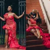 Exquisite Red Prom Dresses Plus Size Off Shoulder Beaded Evening Dress Custom Made TOpen Back Side Split Ruffles Party Gown Royal