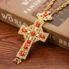 Naszyjniki wiszące Kościół ortodoksyjny biżuteria Krzyż Naszyjnik religijny rzemiosło ze stopu religijnego z kryształowym długim łańcuchem