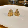 Stud Trendy 14K Gold Plated Stereo Openwork Stud Butterfly Earrings for Women Girl Jewelry S925 Silver Needle Stud AAA Zirconia Party Gift