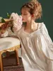 Women's Sleepwear Spring Autumn Vintage Cotton Long Nightgowns For Women Delicate Solid Color Elegant Pregnant Dress Plus Size