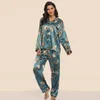 Женская одежда для сна Осень Satin Pajamas Женщины -одежда для сна