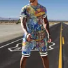 Tute da uomo T-shirt da uomo Pantaloncini Modello stampato 3D creativo Abiti da uomo Abiti O-Collo Casual Set da atletica Hip Hop Manica corta 2