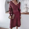 Women Autumn Winter Solid Knitting Suit Long Sleeve Off The Shoulder Sweater Pleated Skirt Bright Silk Two Piece Set T220729