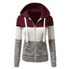 Damen Hoodies Sweatshirts Damen Patchwork Herbst Winter Langarm Kordelzug Reißverschluss Jacke Damen Kapuzenpullover Sport OutwearWomen