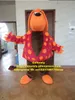 Costume da bambola mascotte Abbastanza arancione cucciolo di cane cagnolino costume mascotte vestito operato con camicia rossa arancione pantaloni lunghi marroni bocca grande globo pancia