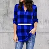 S-5XL Plus Size Women Plaid Koszule V Neck Długie Rękawy Lattice T Koszulki Oversize Luźna Bluza Topy Damskie Odzież Maternity Tees