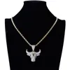 Collane a ciondolo Hip Hop Out Zircon Animal Bull Head Collana per uomini Punk Rock Punk Rock Gioielli GiftPendant Necklacespenda251A