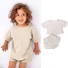 Летний трексуит детская одежда наборы пуловер хлопок топ футболка + шорты для девочек детские наряды