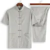 Ethnic Clothing China Embroidery #4 Chinese Traditional Set Man Summer Linen Buckle Shirt Oriental Tai Chi Breathable Uniforms