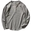 Automne et hiver américain rétro épais gaufré Henry col T-shirt hommes mode pur coton à manches longues décontracté bas hauts 220521