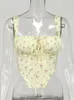 Azja Floral Gorset Kobiety Słodki Drukuj Hollow Up Tie Seksowny Crop Top Lato Bez Rękawów Ruched Boning Bustier Casual Tank 220318