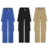 BIIKPIIK High Wasit Solid Pockets V Loose Cargo Pants Overalls Female Streetwear Lounge Straight Trousers Flat Woven Pant 220725