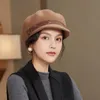 Basker Autumn and Winter Woman Solid Color Octonal Hat Lady Party Fashion 100% Wool Felt Sboy Capsberets