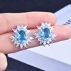 Stud Silver Exquisite Earrings Inlay Oval Blue Cubic Zircon Charm Piercing Jewelry For Women Wedding Fashion Birthday GiftStud