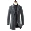 Men's Wool & Blends Mens Lapel Collar Long Woolen Cashmere Blended Coats Outwear Furry Overcoats 2Colors 2021 T220810