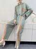 Women's Two Piece Pants Miyake Pleated Suit For Women 2022 Autumn Urban Casual Digital Printing Top Skinny 2-Piece Set WomenWomen's