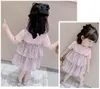 Kız Elbiseleri Moda Kız Şifon Çiçek Kısa Kollu Elbise Yaz Bebek Sahte İki Parçalı Prenses 1-6 Yaşın