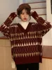 Sweaters Women Vintage Argyle Korean Allmatch Chic VNeck Ladies Pullovers Student Lazy Style Winter Womens Sweater 220812