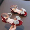 Kinder Sommer Schulschuhe für Mädchen Schwarze Ledersandalen 2021 Kindermode Strass Schleife Sandalen 3 5 7 8 9 10 11 12 Jahr G220523