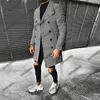 Men's Suits & Blazers Winter Men Trench Coat Long Suit Jackets 1 Piece Double Breasted Plaid Check Overcoat 2022 Male Clothing Outwear Grey