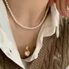 Hänge halsband anländer koreansk mode rostfritt stål tvåsidor skal pendent halsband för kvinnor flickor choker smycken gåvorspendant