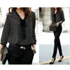 Men's T-Shirts Bow Collar Office Blouse Long Sleeve Women Shirts Fashion Black Dot Print Chiffon Shirt Womens Tops And Blouses