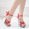 Dress Shoes Womens Red Platform Ankle Strap Sandal Female Summer Fashion 13CM Sexy Thin High Heels Model Catwalk Sandals X0025Dress