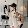 Oversize borduurwerk honkbal uniform streetwear herfst en winter losse beer kawaii kleding lange mouw losse paarjas 220721