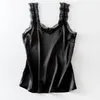 Sprzedaż Sexy Koronki Tank Top Kobiety Summer Casual Satin Silk Vest Backless Lace-Up Basic Topy Black Bez Rękawów Camisole T-shirt 220325