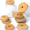 Bamboo Cap Lids 70mm 88mm Reusable Wooden Mason Jar Drinkware Lids with Straw Hole and Silicone Seal DHL Delivery FY5015